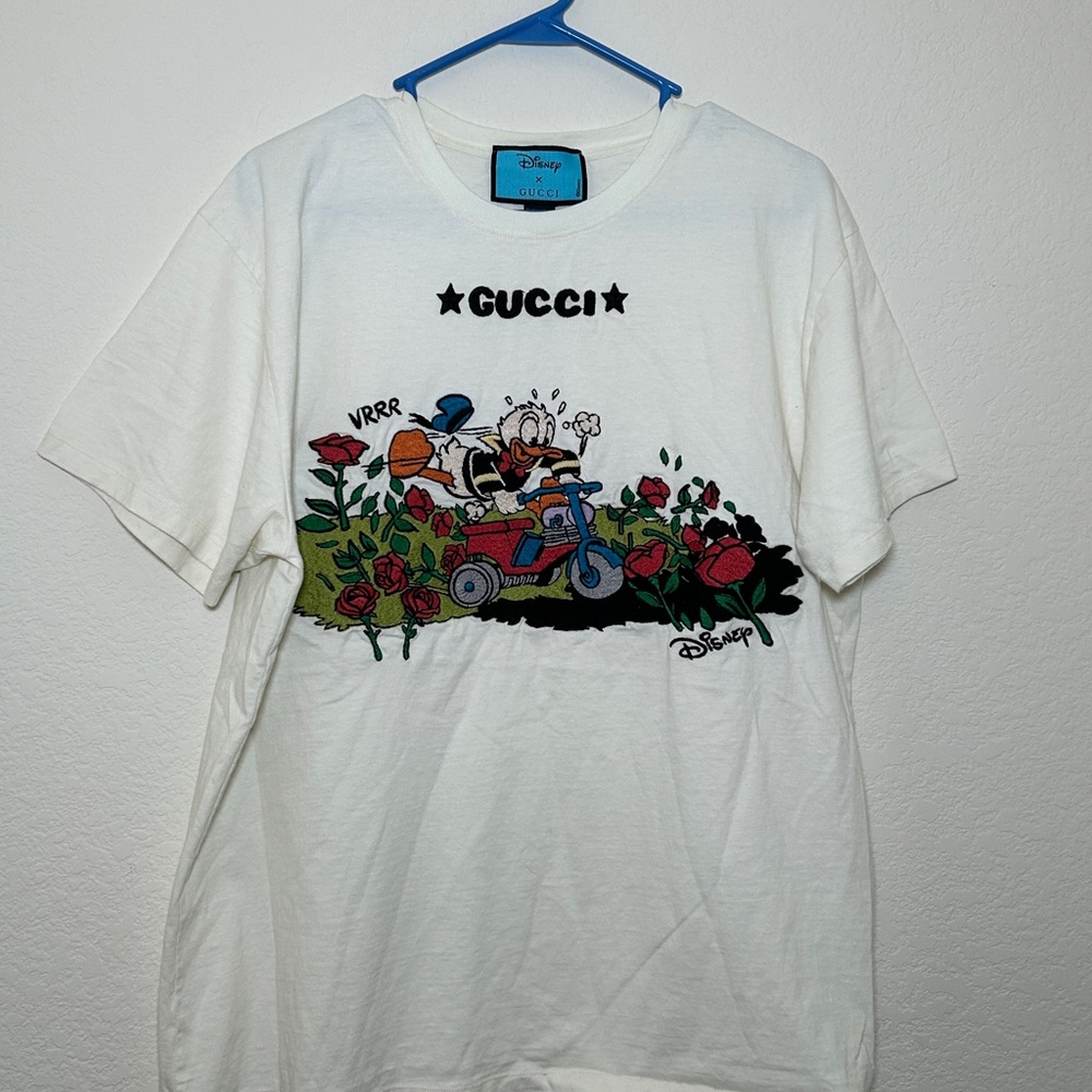 Gucci x Disney White Tee Donald Duck Rose Embroidery Large